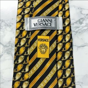 Versace Black Gold Preppy Whale Print Tie EUC